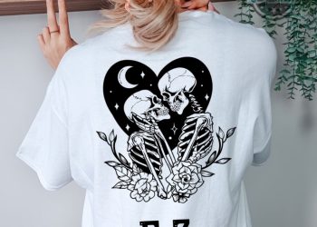 Til Death Do Us Part Hoodie Sweatshirt Tshirt Double Sided Till Death Do Us Part 2023 Skull Skeleton Personalized Gift For Goth Bride Groom T Shirt Couples Matching Shirts laughinks 1