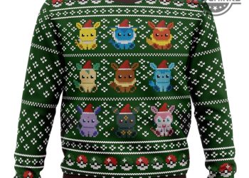 Pokemon Christmas Shirt All Over Printed Eevee Eeveelution Artificial Wool Sweatshirt Best Pokemon Center Ugly Christmas Sweater Poke Ball Pattern Xmas Gift laughinks 1