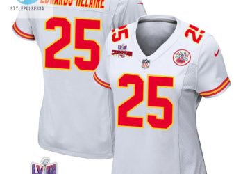 feature image Clyde Edwardshelaire 25 Kansas City Chiefs Super Bowl Lviii Champions 4 Stars Patch Game Women Jersey White stylepulseusa 1